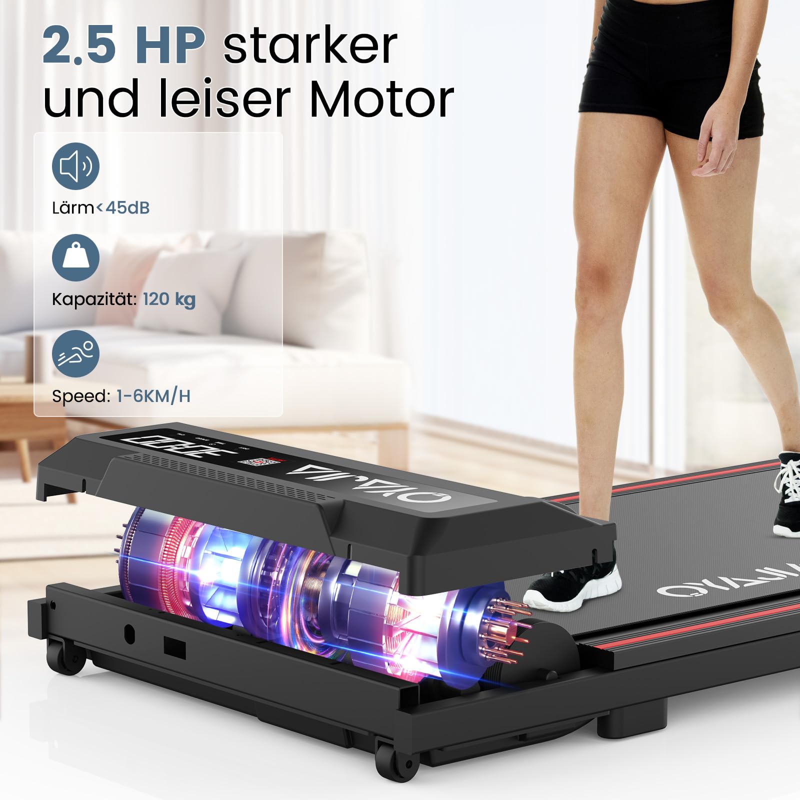Oyajia Elektrisches Laufband, Home Treadmill, Walking Pad mit LED-Anzeige und Bluetooth-Lautsprecher, Fernbedienung und App, Platzsparend, Kompakte Laufbänder für Zuhause und Büro, 1-6km/h