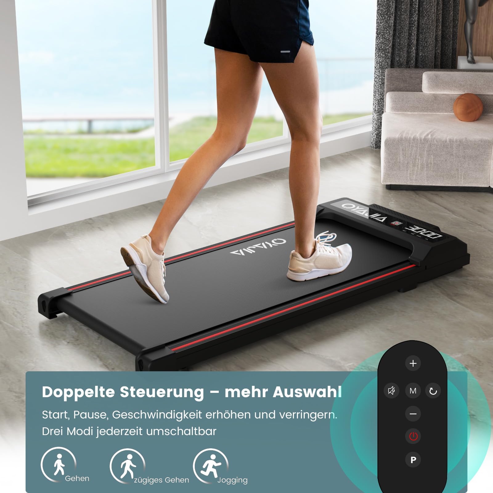 Oyajia Elektrisches Laufband, Home Treadmill, Walking Pad mit LED-Anzeige und Bluetooth-Lautsprecher, Fernbedienung und App, Platzsparend, Kompakte Laufbänder für Zuhause und Büro, 1-6km/h