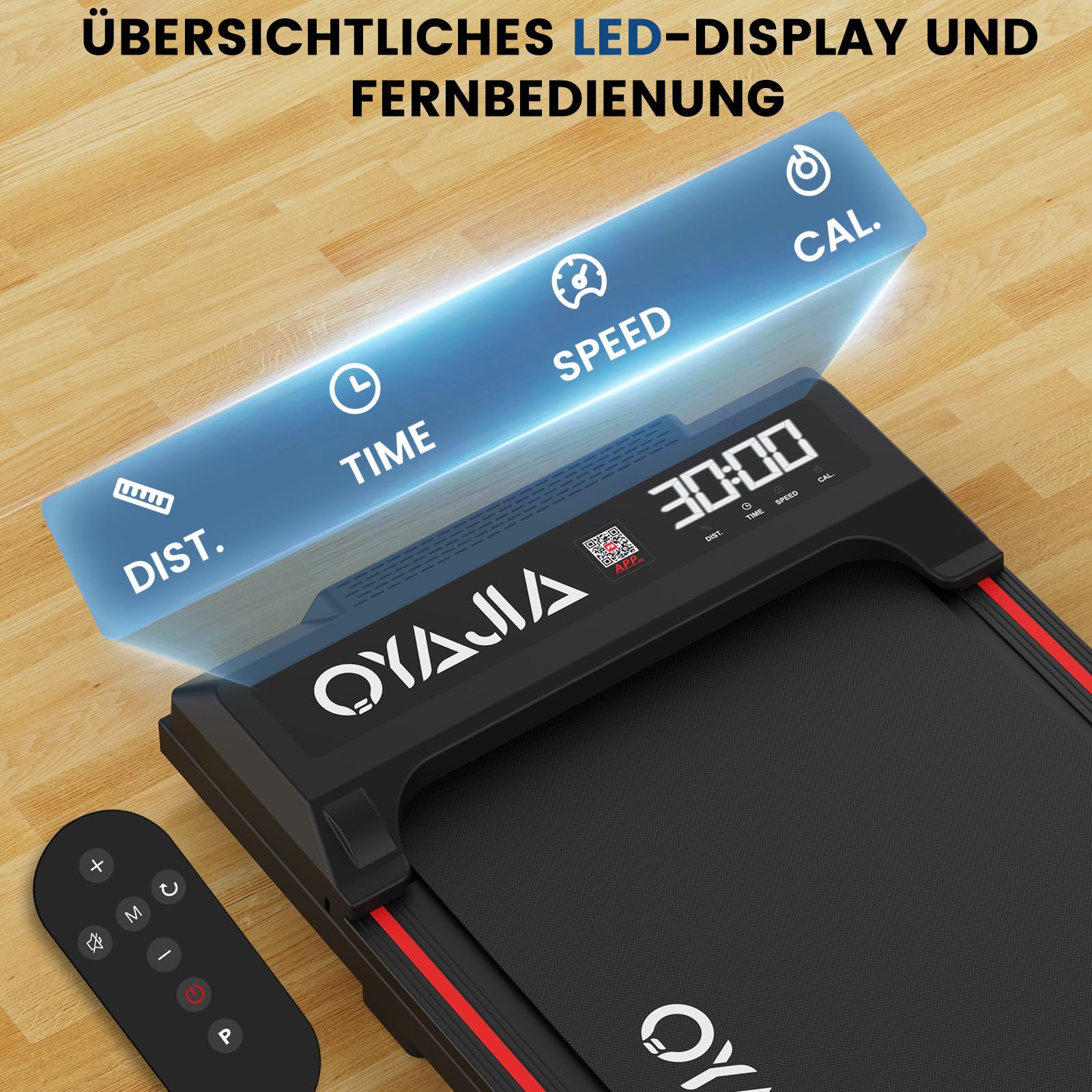 Oyajia Elektrisches Laufband, Home Treadmill, Walking Pad mit LED-Anzeige und Bluetooth-Lautsprecher, Fernbedienung und App, Platzsparend, Kompakte Laufbänder für Zuhause und Büro, 1-6km/h