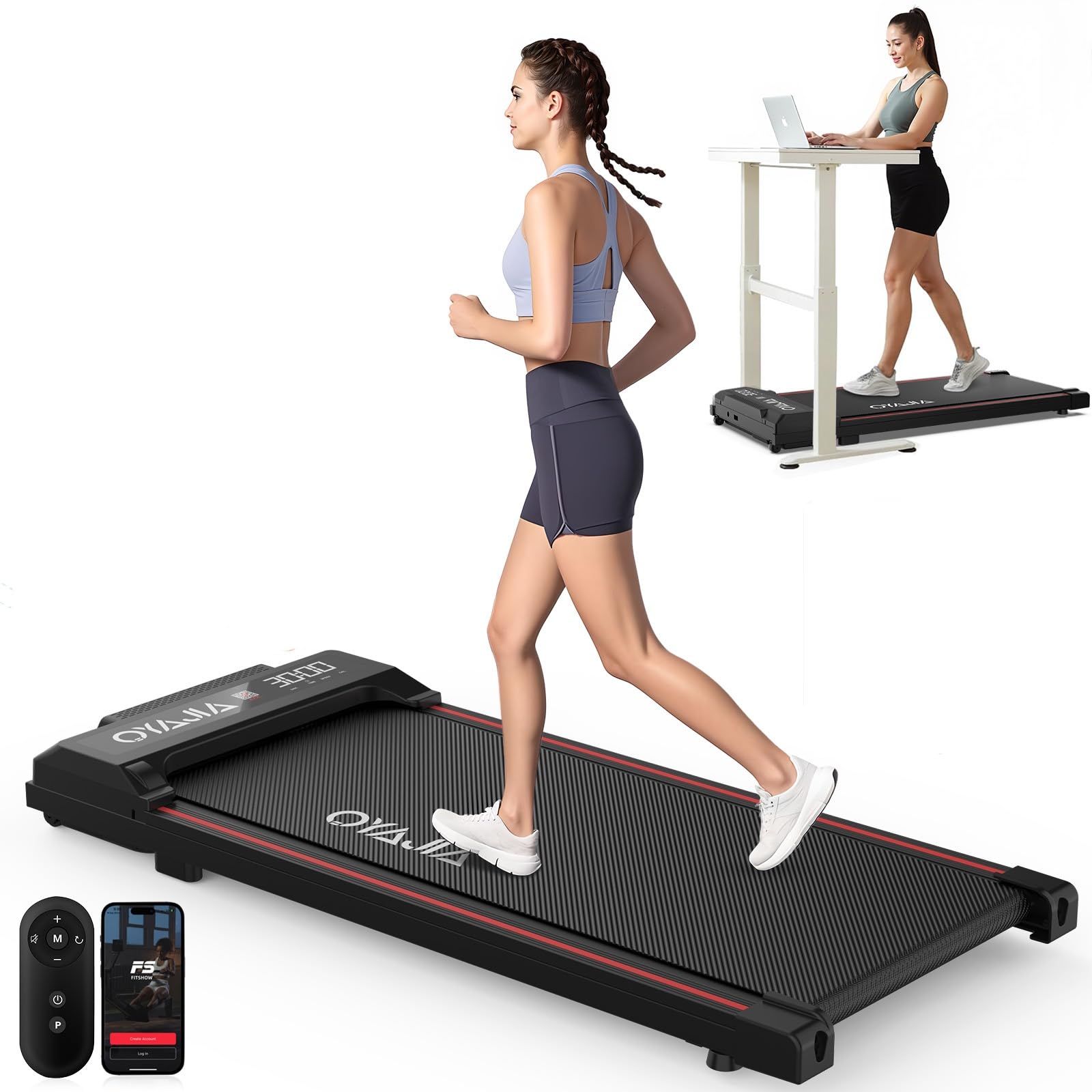 Oyajia Elektrisches Laufband, Home Treadmill, Walking Pad mit LED-Anzeige und Bluetooth-Lautsprecher, Fernbedienung und App, Platzsparend, Kompakte Laufbänder für Zuhause und Büro, 1-6km/h